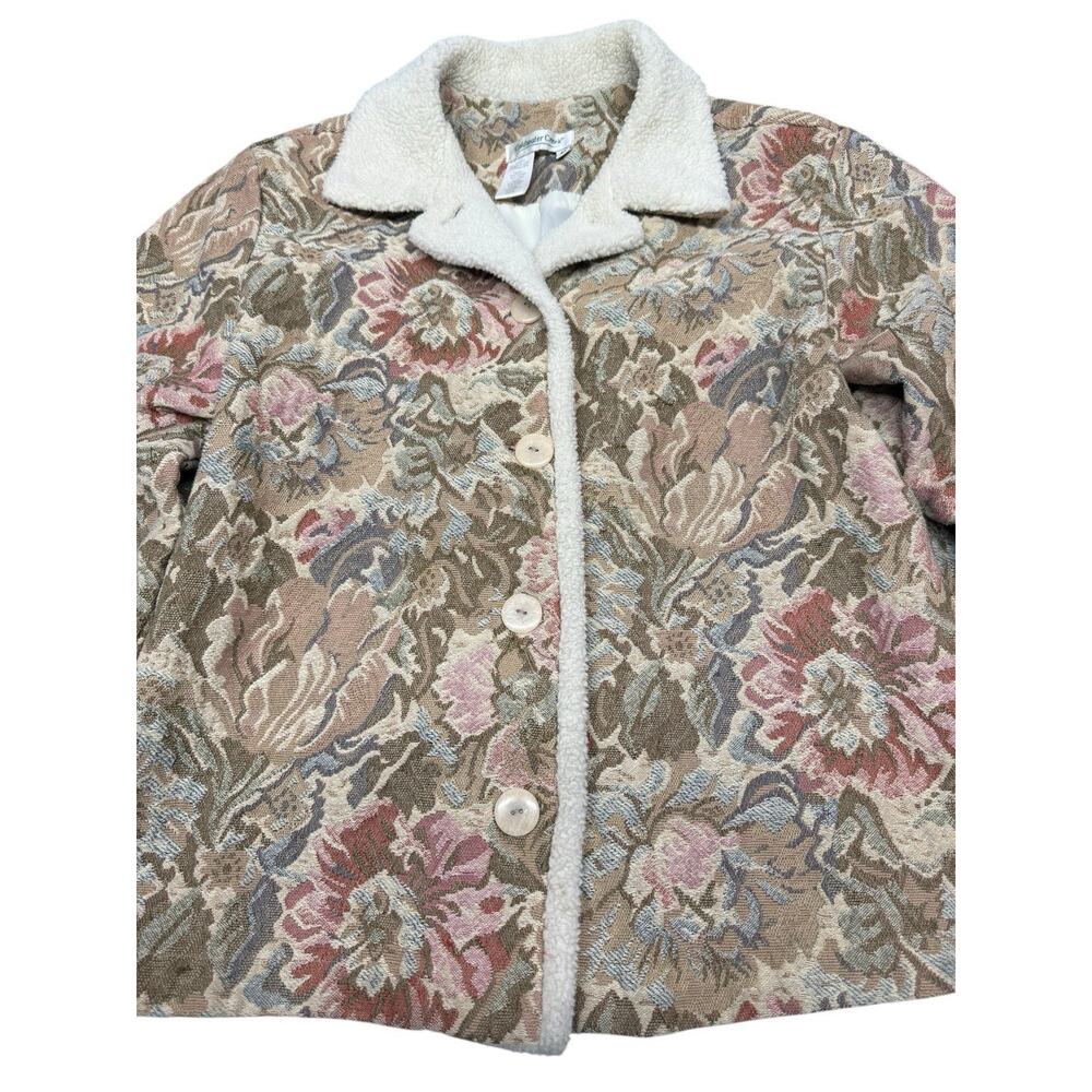 Coldwater Creek Tapestry Floral Jacket Sherpa Trim Cottagecore M - Picture 7 of 12